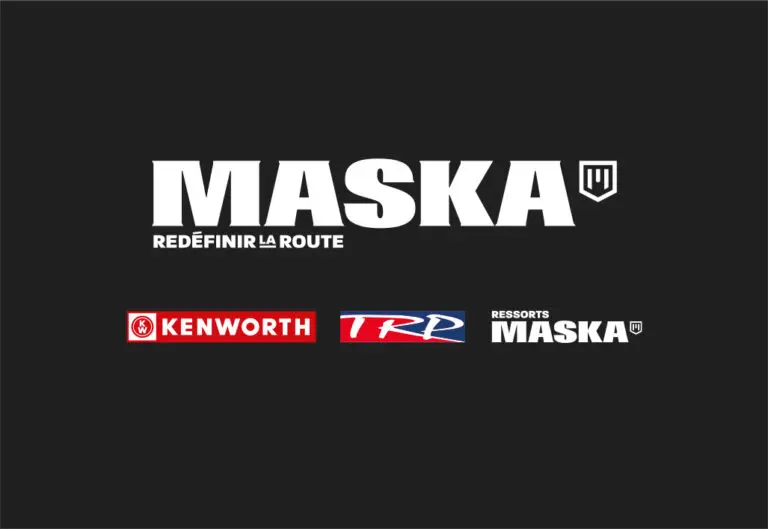 Logo Maska - Redéfinir la route avec logo Kenworth, TRP et Ressorts Maska pour la nouvelle structure régionale.